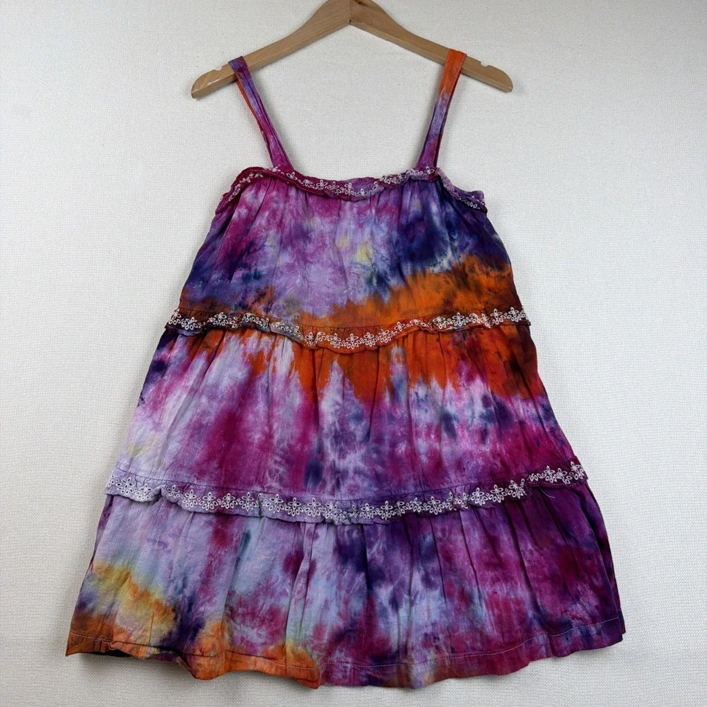 Old Navy Girls Tie Dye Tiered Dress Size L (10-12) Casual Spaghetti Straps Fun